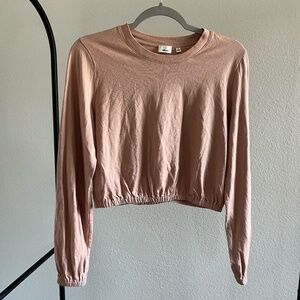 WILFRED x ARITZIA | 100% Cotton Crop Long Sleeve Top in Light Pink | Size M